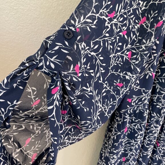 NEW $58 Torrid Womens Plus 4X Bird Print Shirt Dress Roll Tab Sleeve V Neck - Picture 8 of 12